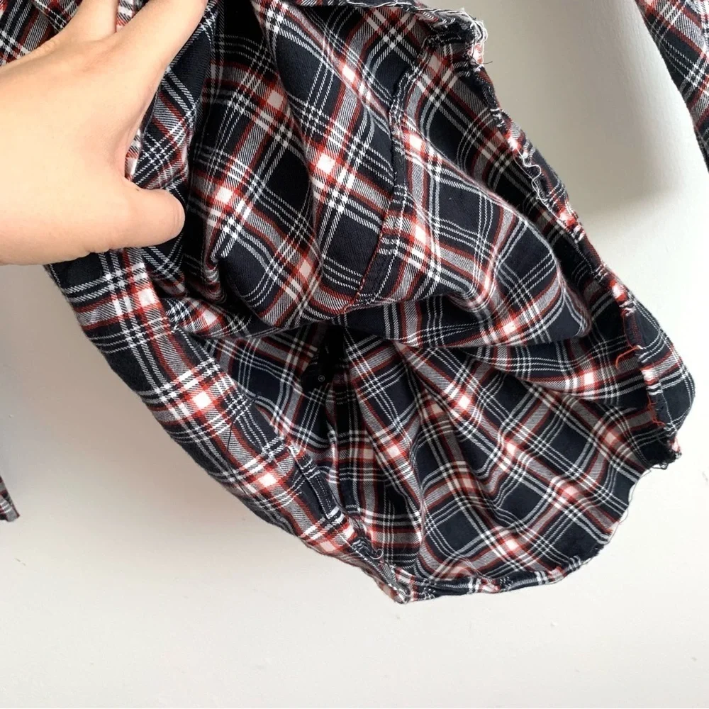 & Other Stories Plaid Long Sleeve Oversized Long Sleeve Raw Hem Mini Dress - Picture 4 of 7